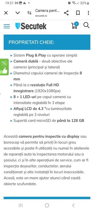 Camera pentru inspectie cu display LCD P30 dublă