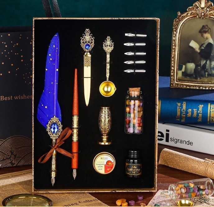 Set 2 stilouri retro,  13 piese, cutie si plasa pentru cadou