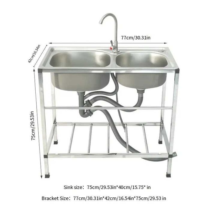 Chiveta spalator inox 2 cuve cu suport  77x42cm uz casnic restaurant