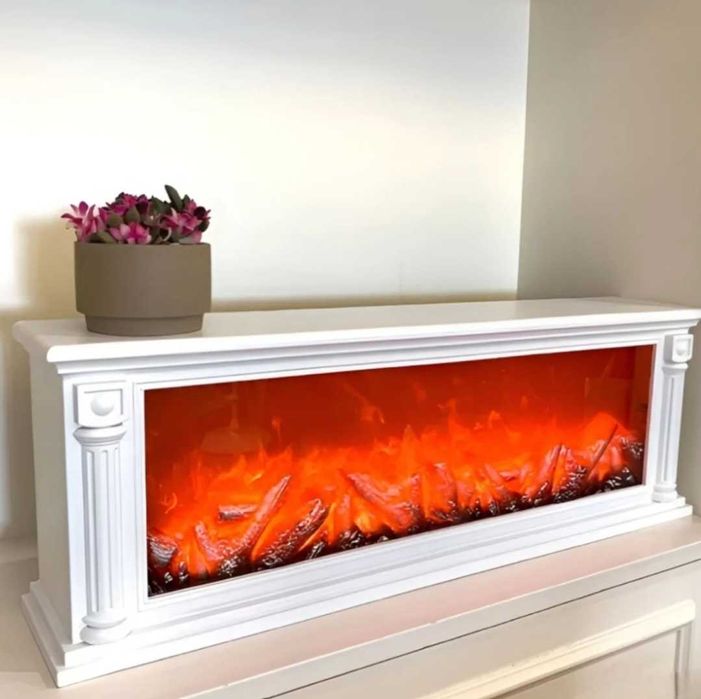Декоративна LED камина с ефект на истински пламък, 102x30x15см