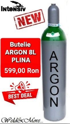 Butelie ARGON PLINA 8L/200bari - pentru sudura MIG-MAG si TIG/WIG