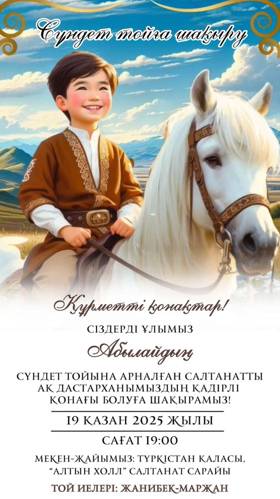 Видео шақыру | Аска шакыру | Открытка | Электронды шақыру | Шакыру