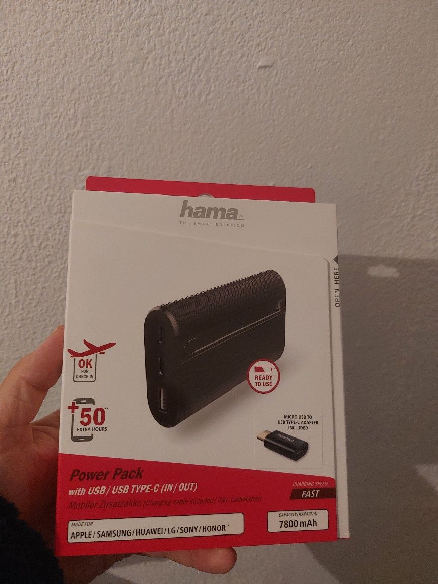 Baterie externa power bank Acumulator extern Hama X7, 7800mAh, Negru