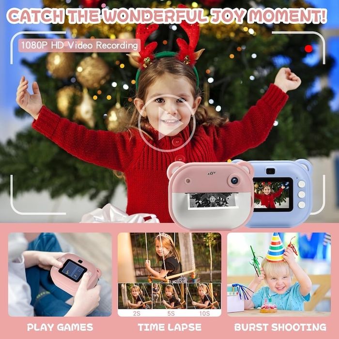 Детски фотоапарат с принтер и селфи камера/Camera print/Детска камера
