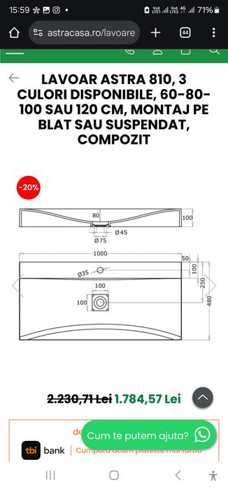 Lavoar baie 100 cm, negru mat, compozit, montaj pe blat sau suspendat