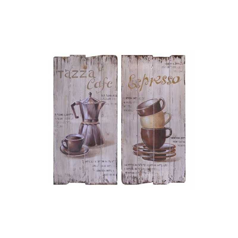 Pereche de tablouri din lemn vintage cu cafea