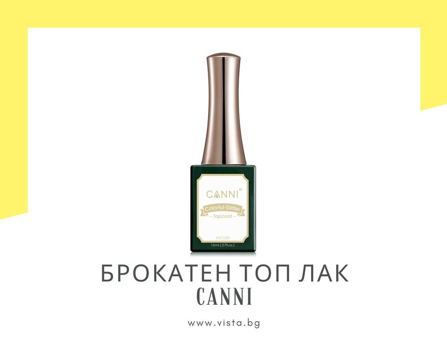 Професионален UV/LED брокатен топ лак без лепкав слой CANNI – 16 мл.