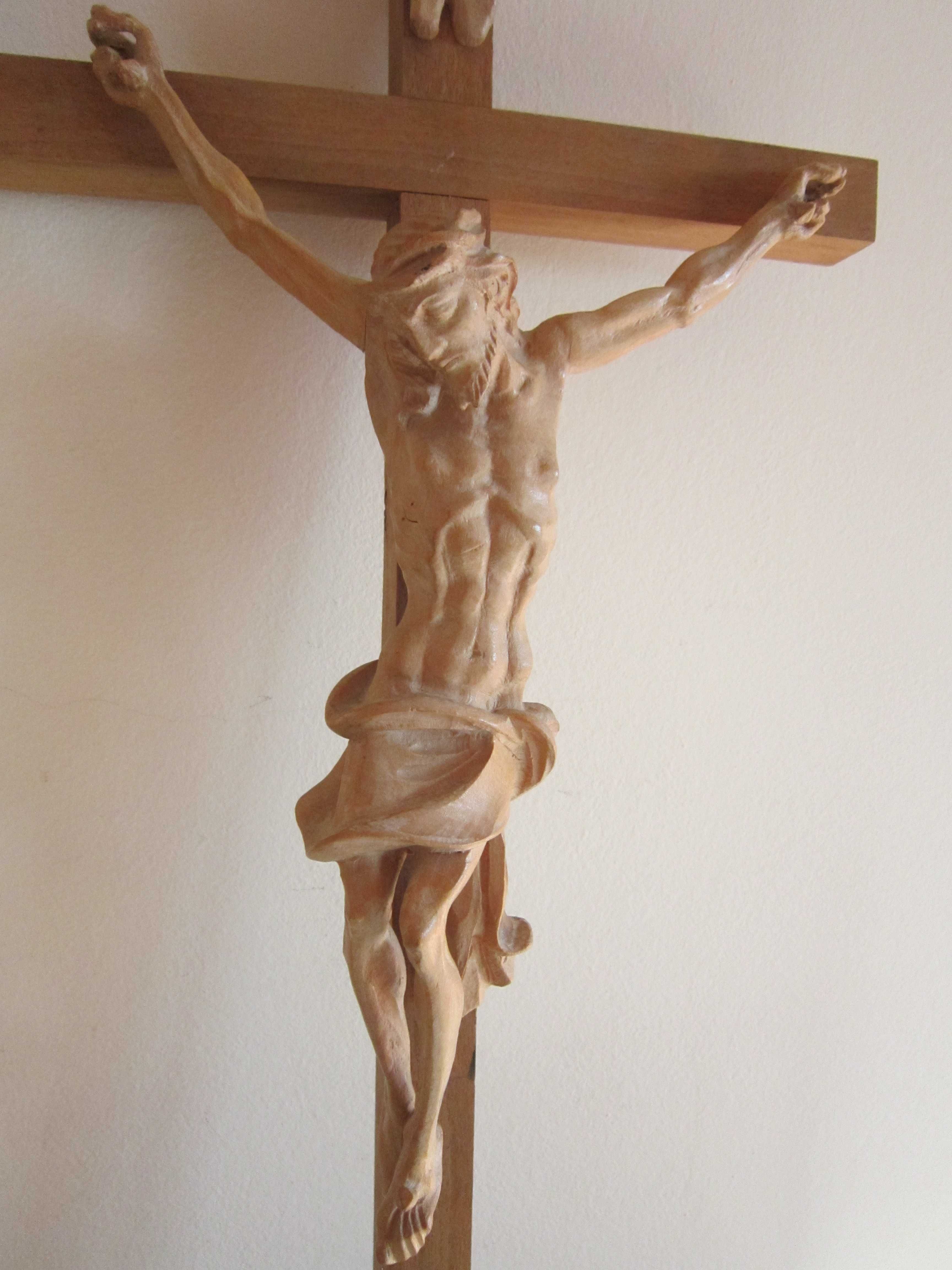 decoratiune Cruce Crucifix sculptura lemn mare, colectie Germania'60