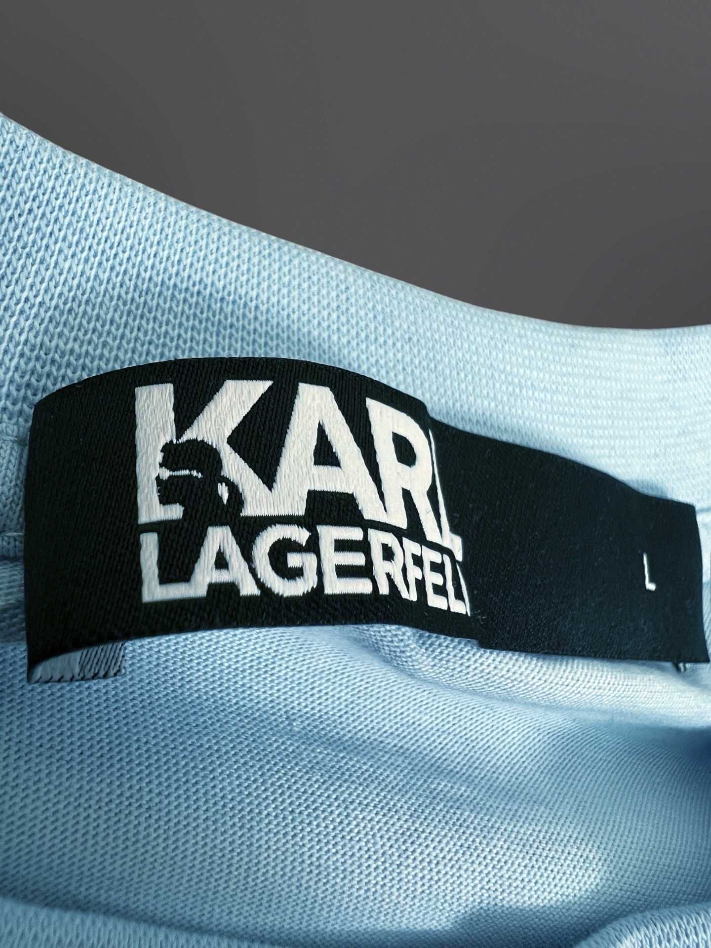 Автентична Karl Lagerfeld Светлосиня Тениска Бяла 3Д БРОДЕРИЯ - S M L