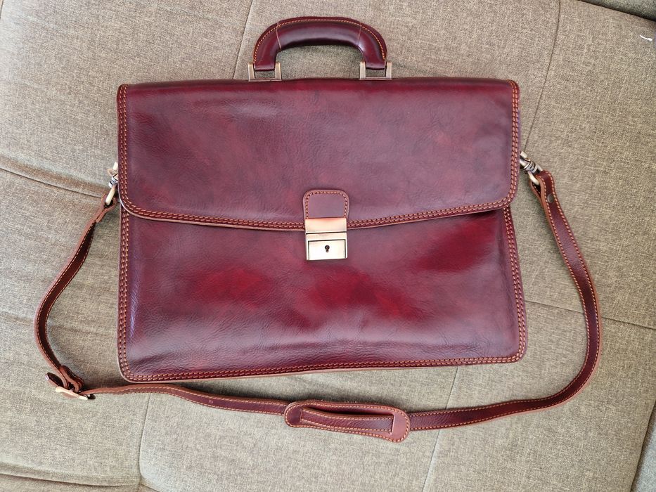 Servieta piele naturala italieneasca vachetta cognac