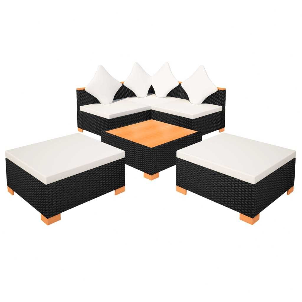 Set mobilier de gradina/terasa canapea/coltar 6 piese Negru/Alb Ratan