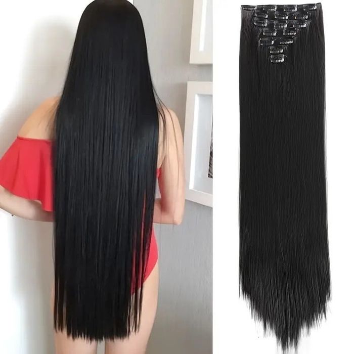 Extensii de par NEGRE 80 cm, 16 clipsuri sau tresa cu 5 clipsuri, NOI