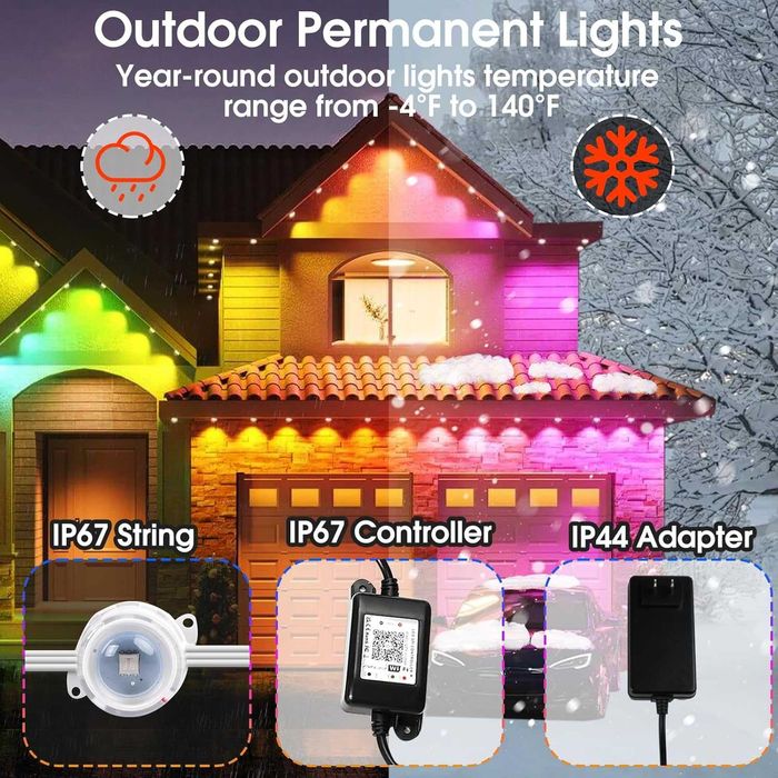 Brillistep RGBIC WiFi LED  постоянни външни светлини 15 м, за стрехи