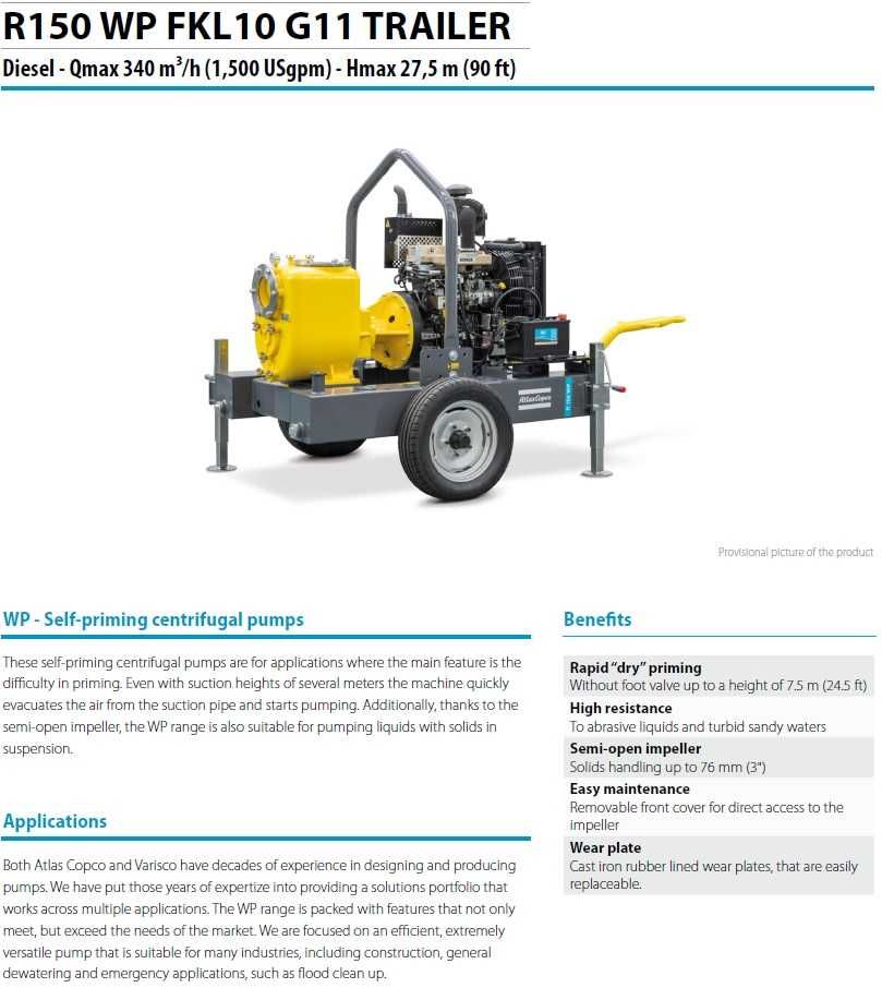 Передвижная дизельная мотопомпа Atlas Copco R150 WP250 / 340 м3/час