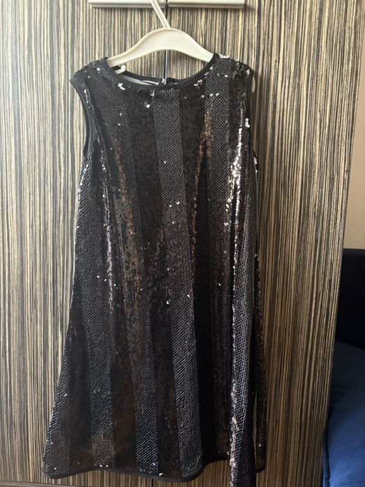 Супер эффектное платье с двустронними пайетками черное/серебро