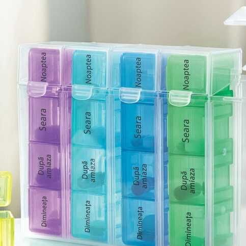 Cutie organizator de medicamente, pastile, suplim in limba română NOUĂ