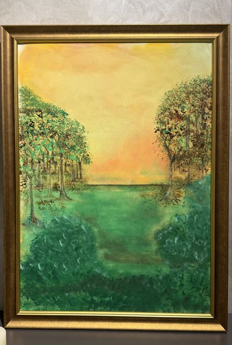 Pădure aurită – tablou original semnat, pictură abstractă contemporană