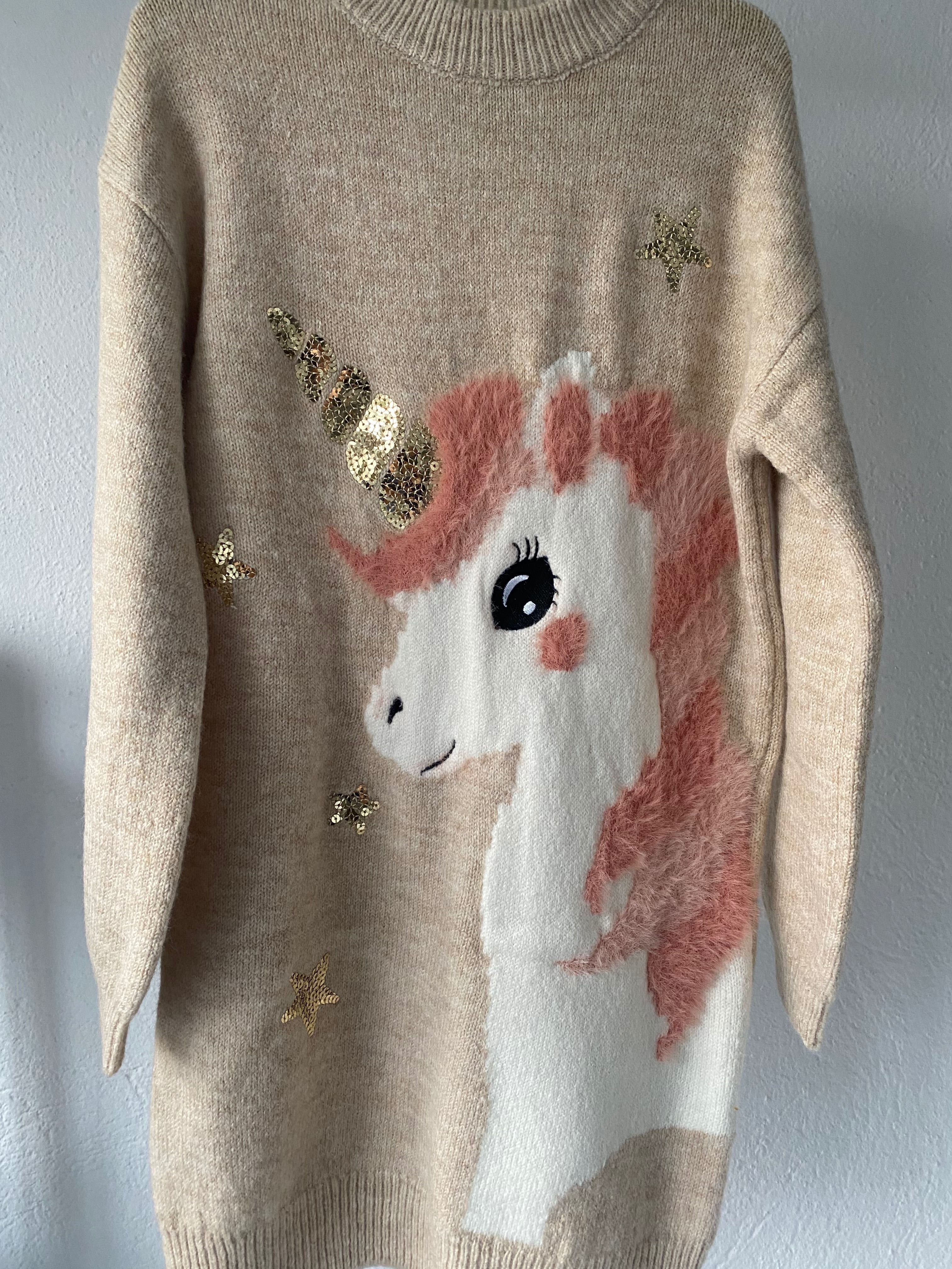 Pulover rochita iarna unicorn paiete 9 ani
