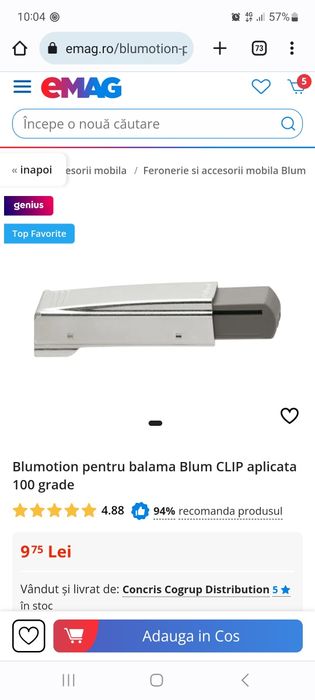 Bluemotion Set 2 buc. Pentru balama Blum aplicată
