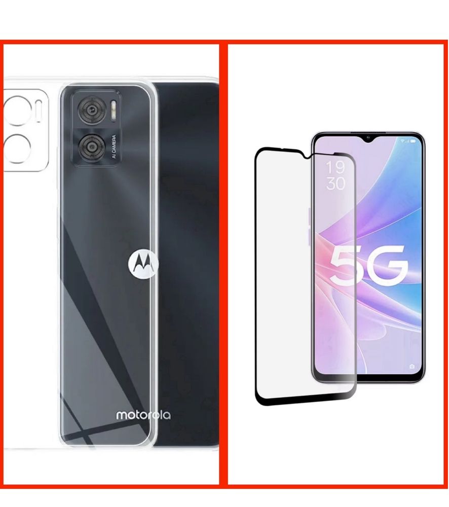 Motorola E22/G14/G54/G72 Husa Silicon Transaparent si Folie Sticla 11D