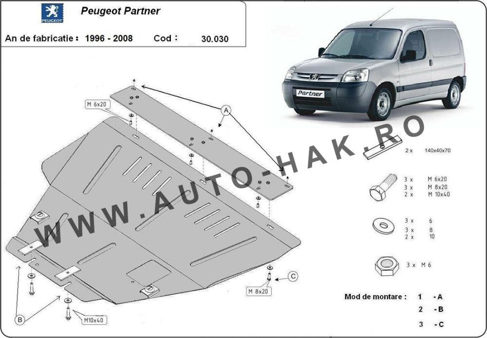 Scut motor metalic Peugeot Partner 1996-2008