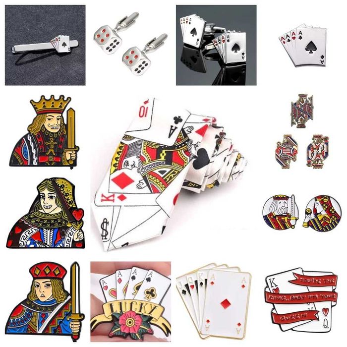 В стиле Игральных карт: Галстук. Зажим д/галстука. Запонки. Брошь.