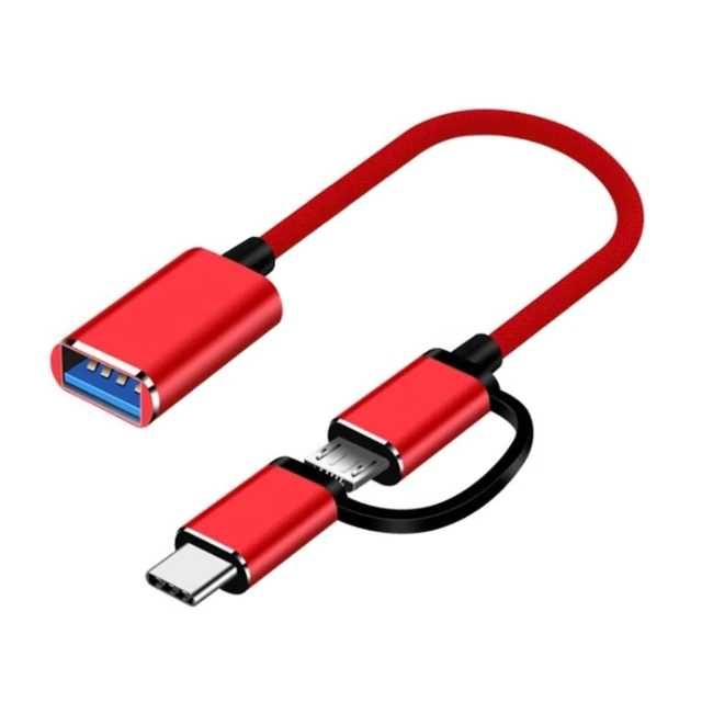 Переходник, Кабель-адаптер 2 в 1, USB 3.0 - Type-C - MicroUSB