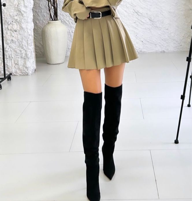 Замшевые черные ботфорты зимние европейка