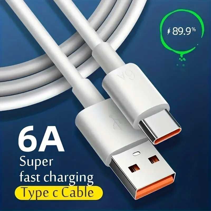 Кабели за зареждане от 60 W USB-C към USB-C Бели и Сиви (6A) Premium!!