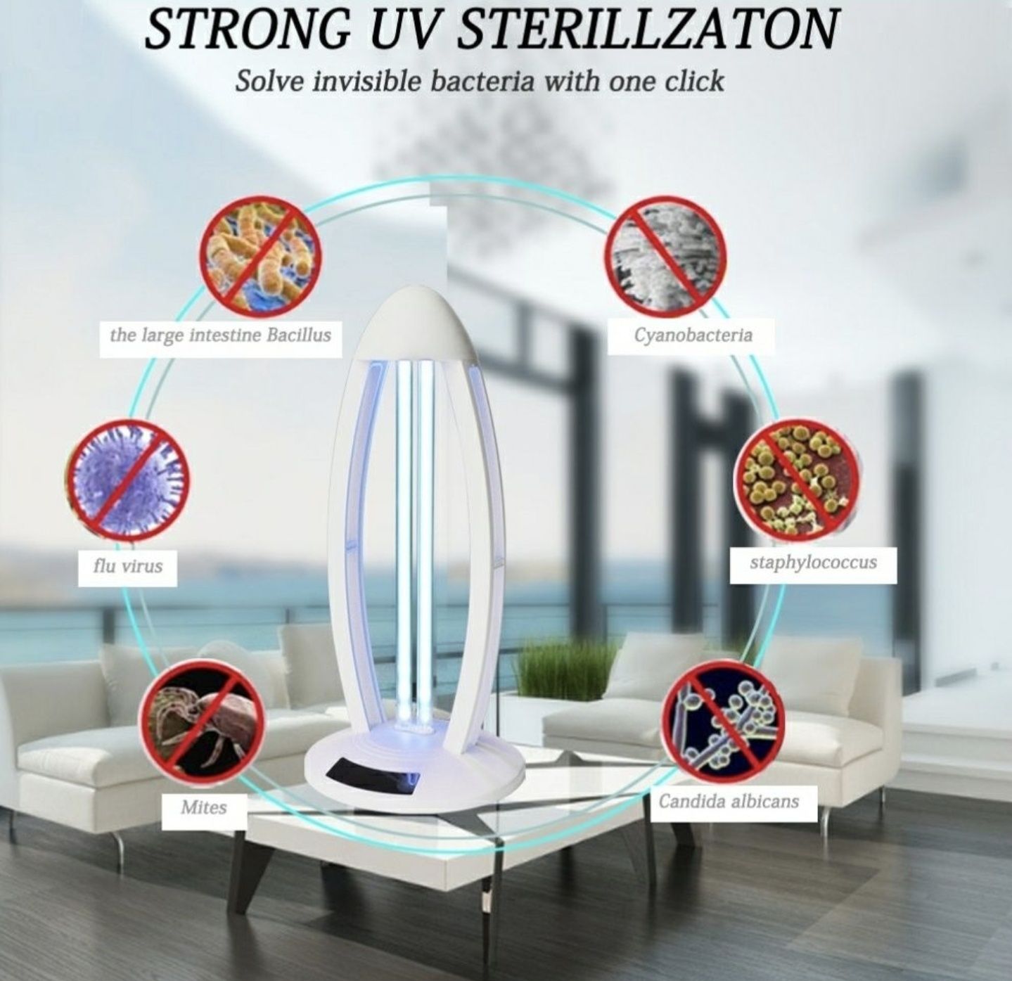 Lampa UVC Bactericida 38W, Temporizator,Telecomandă,40 MP,Portabila