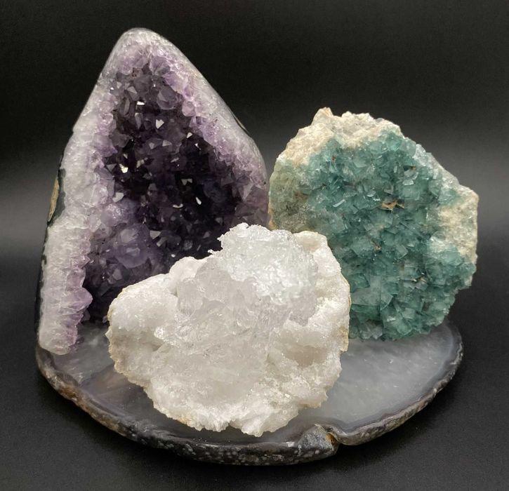 Decor Cristale - Ametist&Cuart Alb&Fluorit Verde - Set Cristale