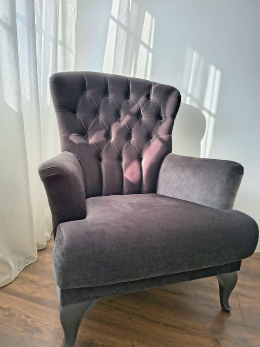 Canapea Chesterfield catifea albastru regal, 3 locuri+fotoliu