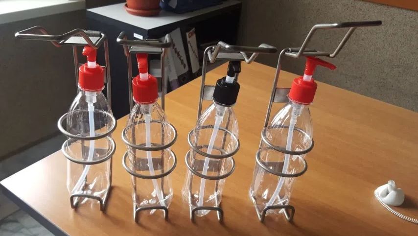 Локтевой дозатор из нержавейки с бутылкой 0,5 л /ДИСПЕНСЕР