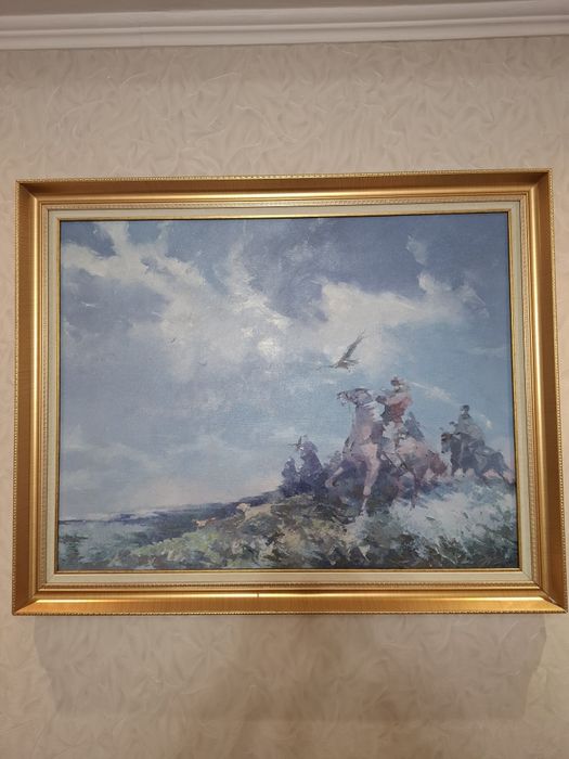 Продается картина маслом на холост размер 70×110 см е "На охоте'