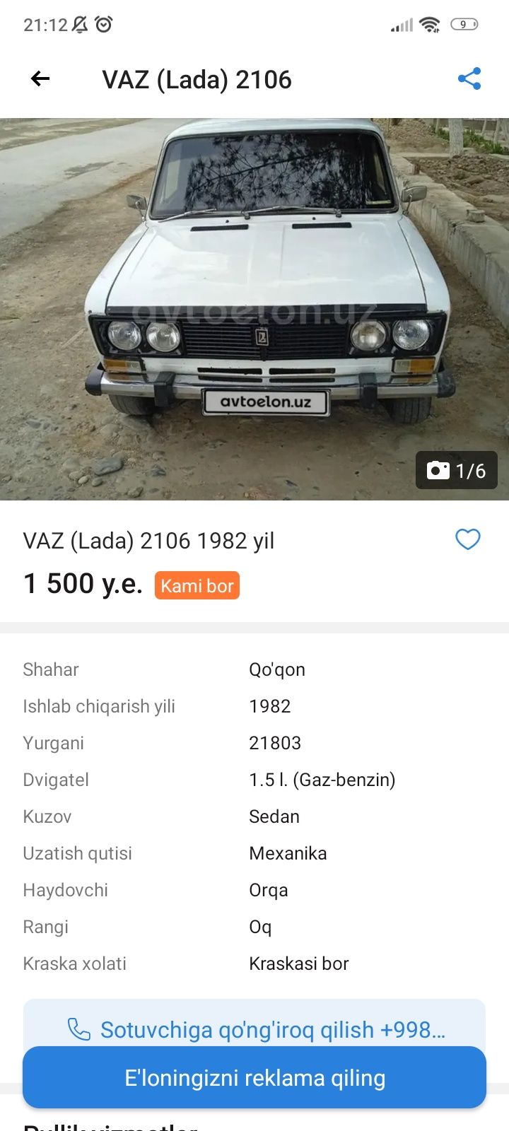 VAZ 2106 sotiladi