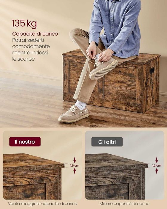 Banca de depozitare Vasagle, 40x80x46,5 cm, capacitate 135 kg, maro