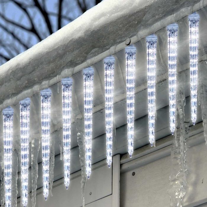 Външни коледни лампички топла светлина ледени висулки разтопяващи LED