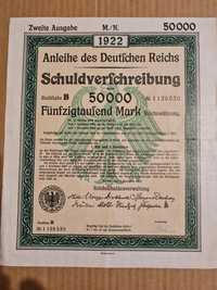 Obligațiuni 50.000 Reichsmark a Reichului German 1922