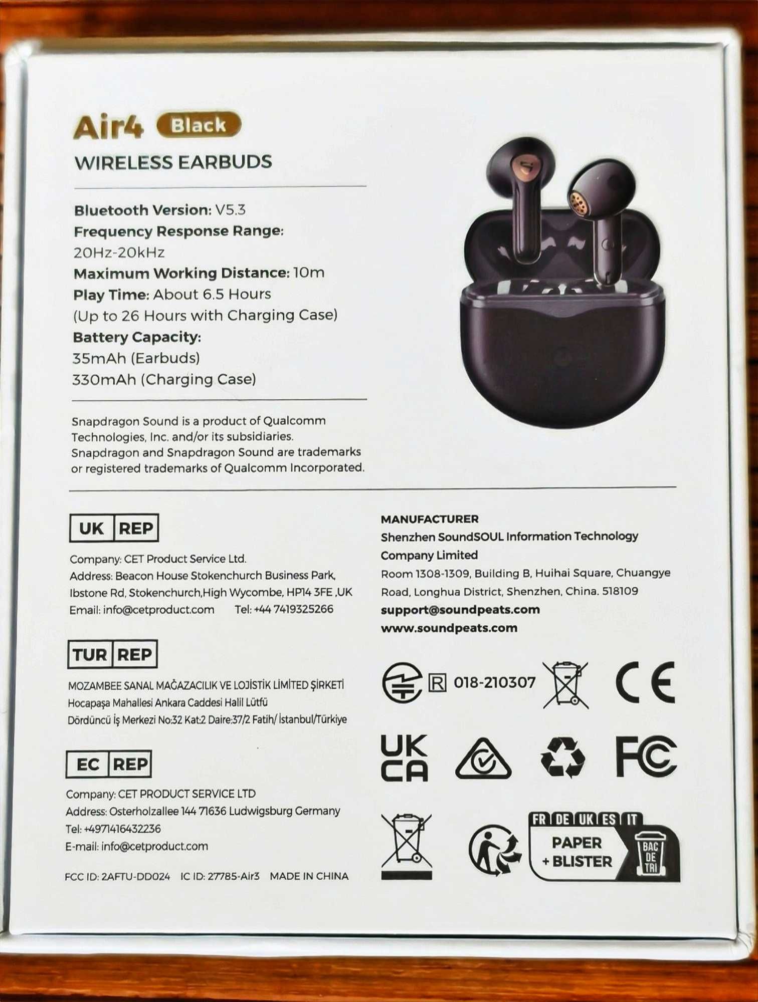Слушалки SoundPEATS Air4 с QCC3071 aptX Bluetooth 5.3