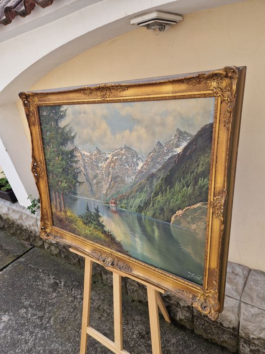 Прекрасна антикварна немска маслена картина върху платно