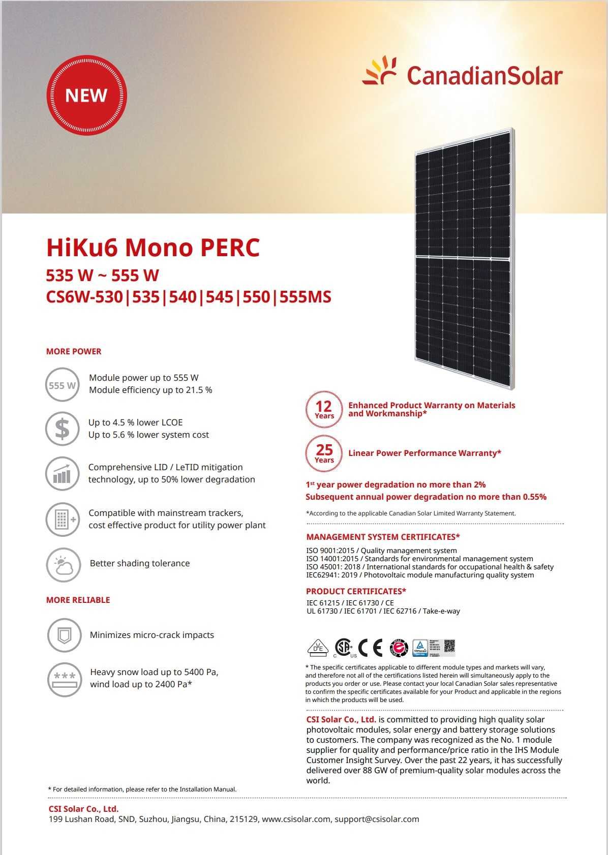 Panouri fotovoltaice 550w Canadian Solar Monocristaline Tier 1