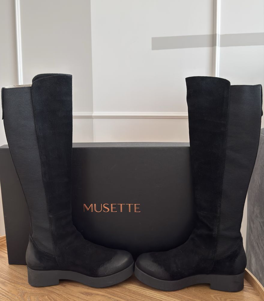 Cizme lungi Musette Melanie 266 - Negre, Piele întoarsă - Mărimea 36