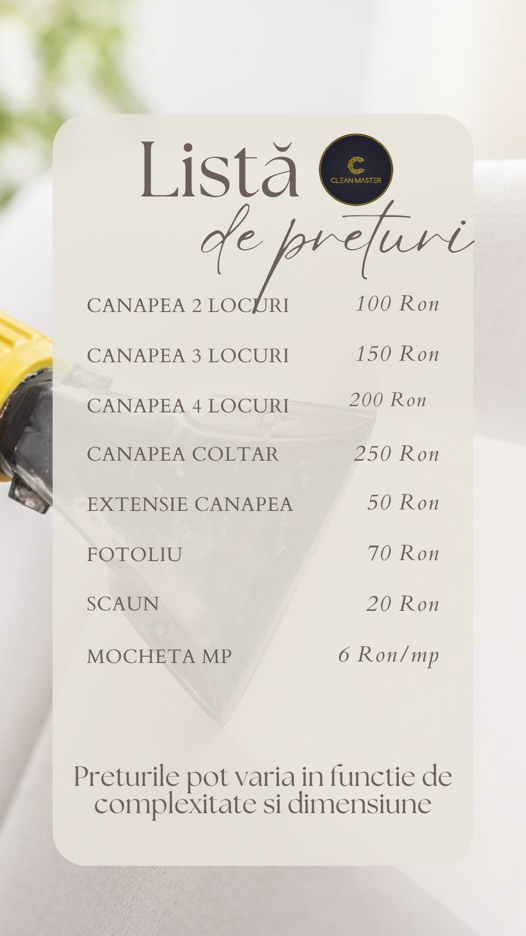 Curatare tapiterii- canapele, fotolii, mocheta, etc