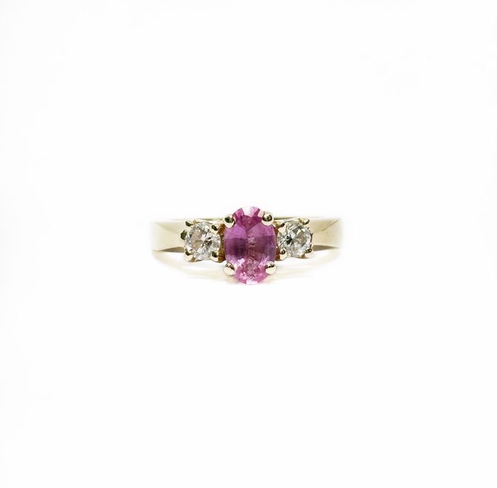 Inel din aur 14k cu safir roz si diamante naturale