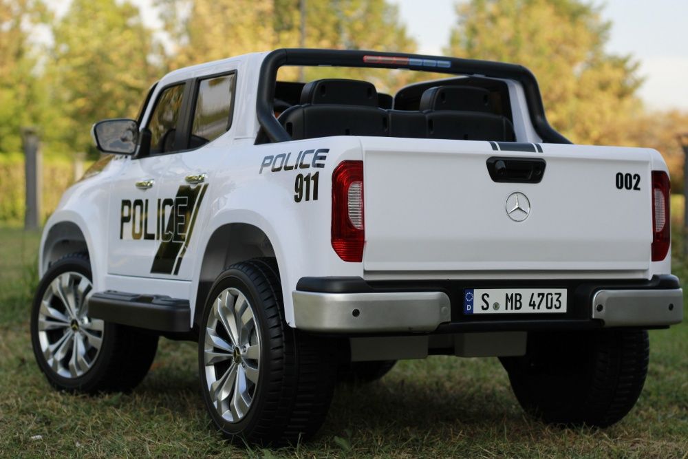 Masinuta electrică de poliție Mercedes X-Class 4x4 180W POLICE #Alb