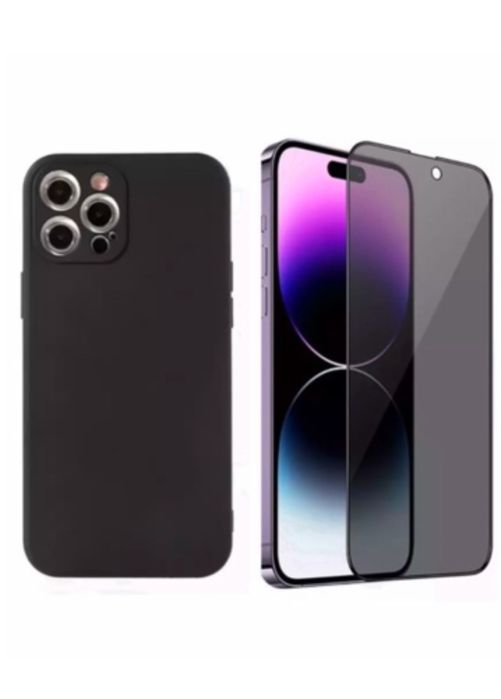 iPHONE 12/13/14 PRO MAX Pachet Full Husa Silicon + Folie Privacy 6D