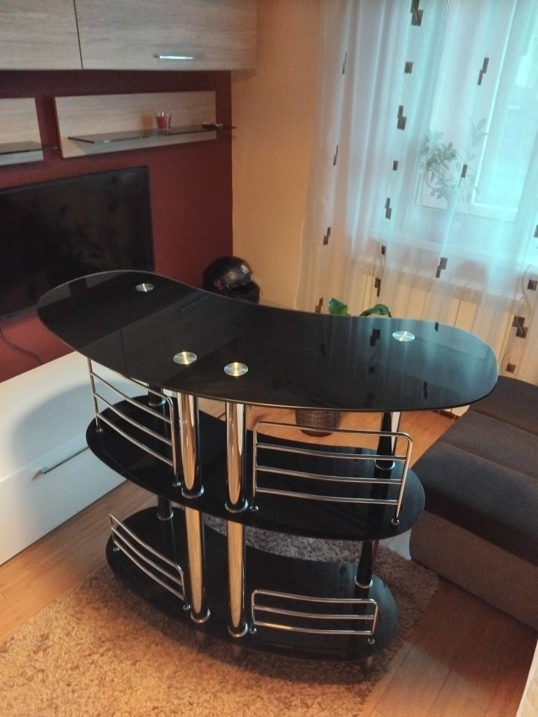 Bar sticlă neagra+crom și 2 scaune bar