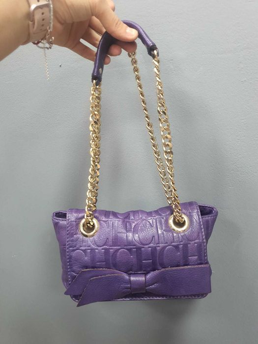 Geantă Carolina Herrera CH – Violet cu lanț auriu