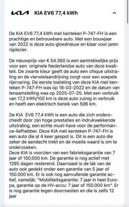 Kia EV6 Kia EV6 Business 4WD Long range V2L RAR