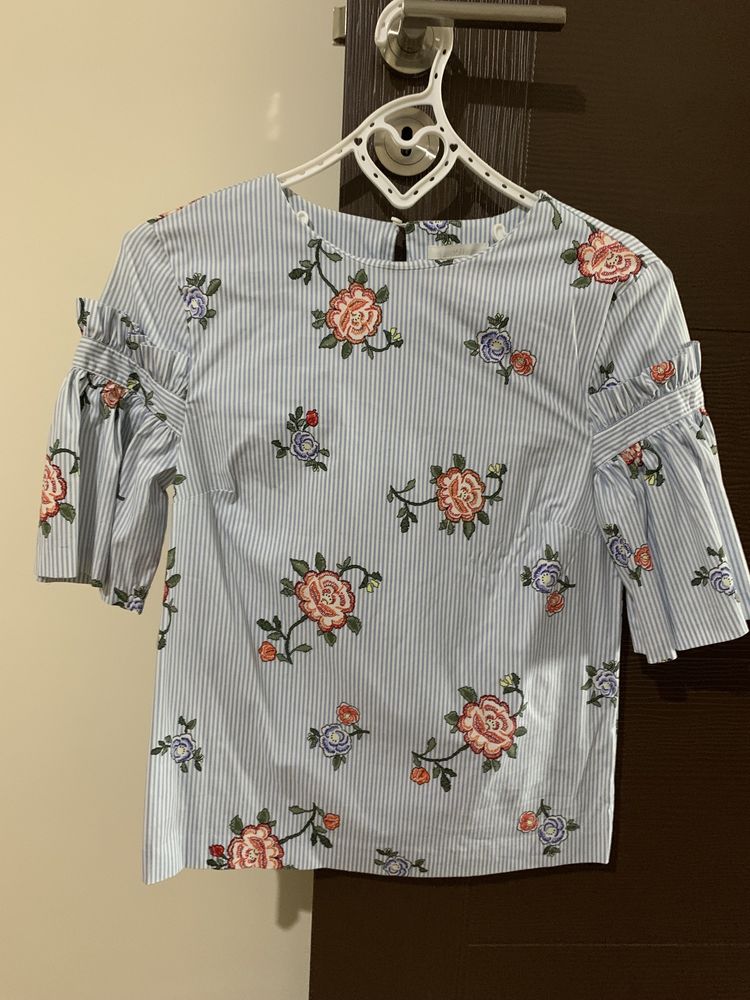 Официална дамска блуза с къс ръкав H&M